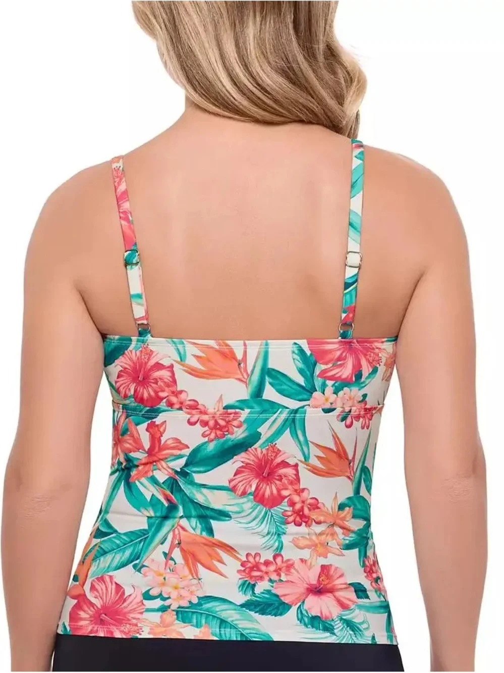 Swim Solutions Women’s Crossover Printed Shirred Tankini Top - Picture 3 of 3